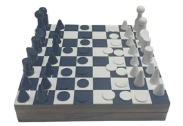 DKD Home Decor Juego de Mesa de Ajedrez de Madera y Resina Lacado Azul