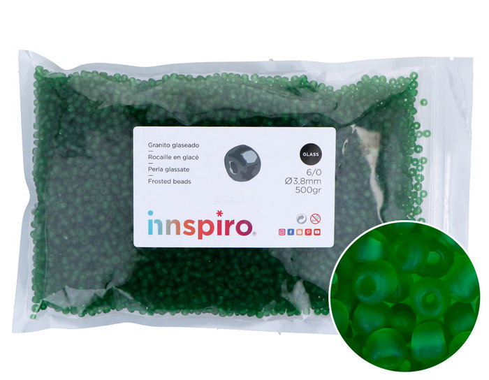 Innspiro Rocalla de Vidrio Redonda Glaseado Verde 3,8mm 500g Innspiro Rocalla de Vidrio Redonda Glaseado Verde 3,8mm 500g