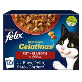 Purina Felix Feline Sensations Gelatinas Carnés para Gatos, 12 sobres x 85 g