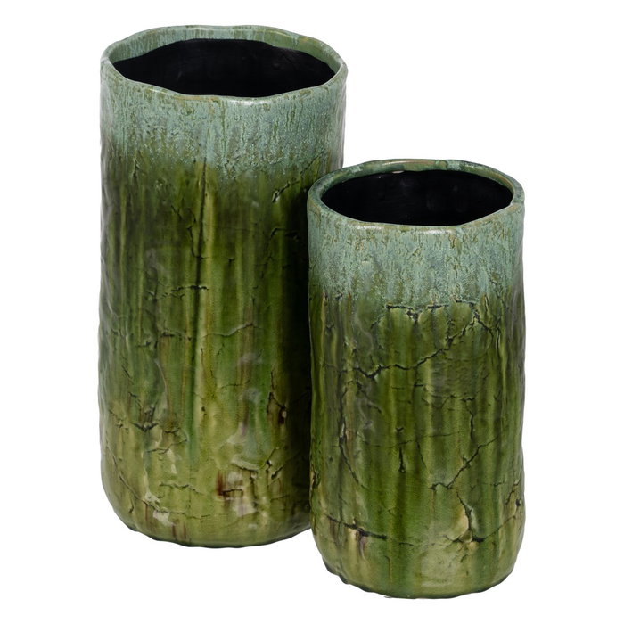 Jarrón Verde Cerámica Decoración 17,50 X 17,50 X 33 cm