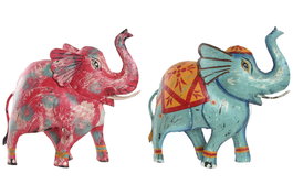DKD Home Decor Decoración Metal Elefante Surtido Fucsia y Azul 40x12x40 cm