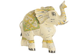 DKD Home Decor Figura de Elefante de Metal Blanco y Verde 22x11x22 cm