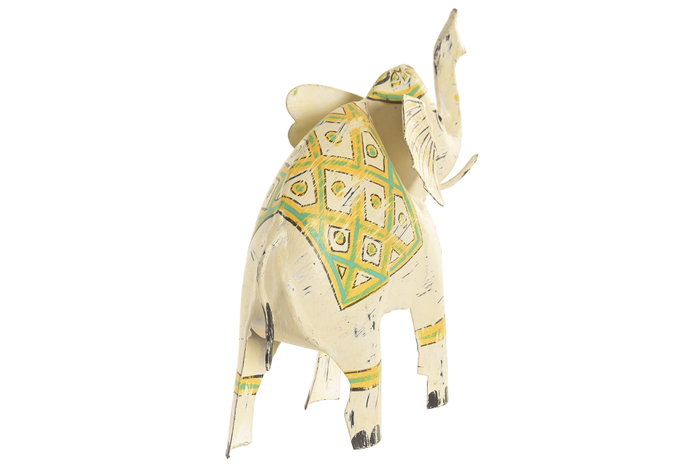 DKD Home Decor Figura de Elefante de Metal Blanco y Verde 22x11x22 cm