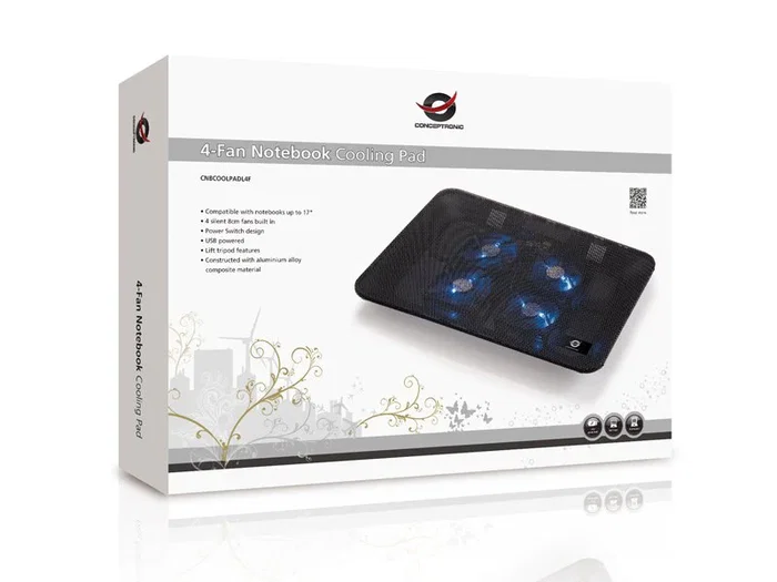 Conceptronic Base de refrigeración para portátiles CNBCOOLPADL4F con 4 ventiladores, Negro