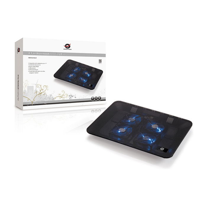 Conceptronic Refrigerador Portátil 4 Ventiladores USB 2.0 Negro Aluminio 15.6"