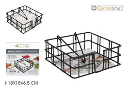 Confortime Servilletero Cocina Metal Negro 18x18x6.5 cm (12 Unidades)