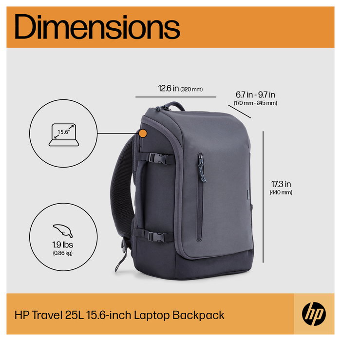 HP Mochila Travel 25L para portátil de 15,6 pulgadas, Gris hierro