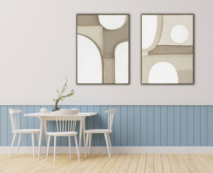 DKD Home Decor Set de 2 Cuadros Abstractos de Yute Beige y Blanco 62x82 cm DKD Home Decor Set de 2 Cuadros Abstractos de Yute Beige y Blanco 62x82 cm