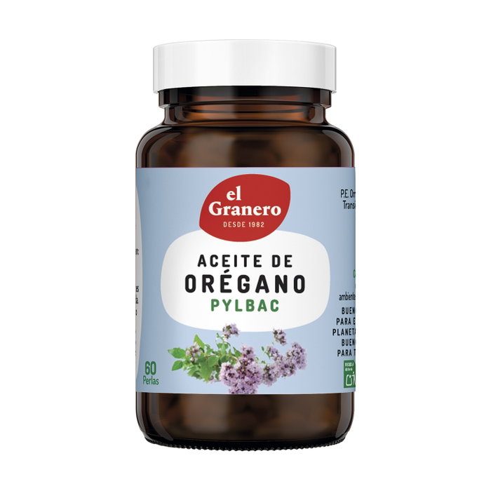 El Granero Integral Pylbac Aceite de Orégano 60 perlas 700 mg Complemento Alimenticio Expectorante Natural El Granero Integral Pylbac Aceite de Orégano 60 perlas 700 mg Complemento Alimenticio Expectorante Natural