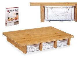 Kinvara Tabla de Bambú con 3 Compartimentos, 40x28x6 cm, Color Natural, Material Bambú y PET (Set de 6)
