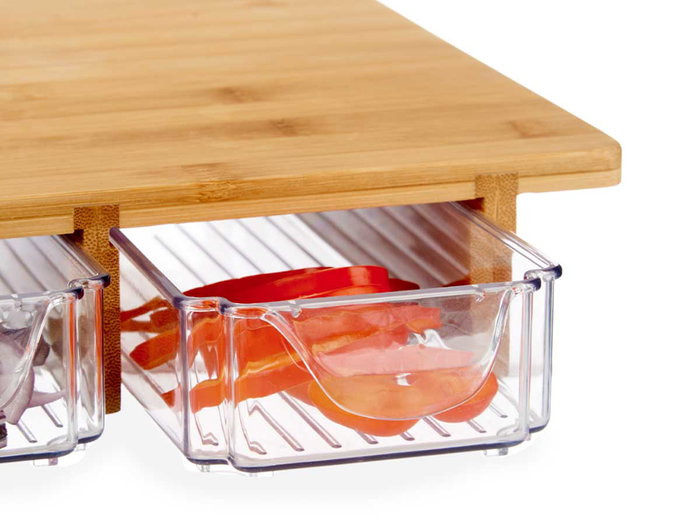 Kinvara Tabla de Bambú con 3 Compartimentos para Servir o Organizar, Material Bambú y PET, Color Natural y Transparente, Dimensiones 40x29x6 cm (Set de 6)