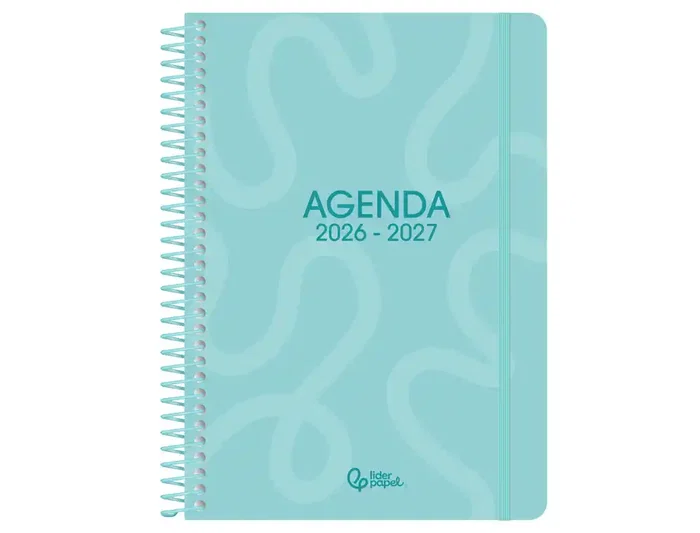 Liderpapel Agenda Escolar 2026-2027 Classic Espiral Día Página A5 Bilingüe Azul Turquesa con Calendario Bianual y Horario Semanal