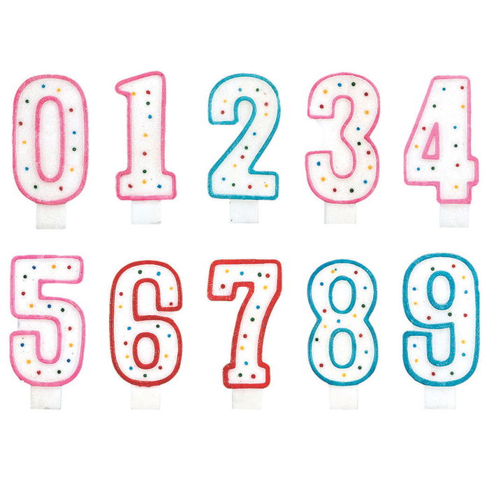 Party Time Velas Aniversario Surtidas con Números del 0 al 9, Formas y Colores Variados, 14 cm