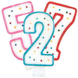 Party Time Velas Aniversario Surtidas con Números del 0 al 9, Formas y Colores Variados, 14 cm