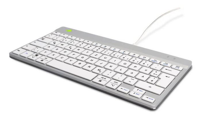 R-Go Tools Teclado Ergonómico Compact Break, QWERTZ (DE), con Software de Pausas, Compacto, con Cable, Blanco