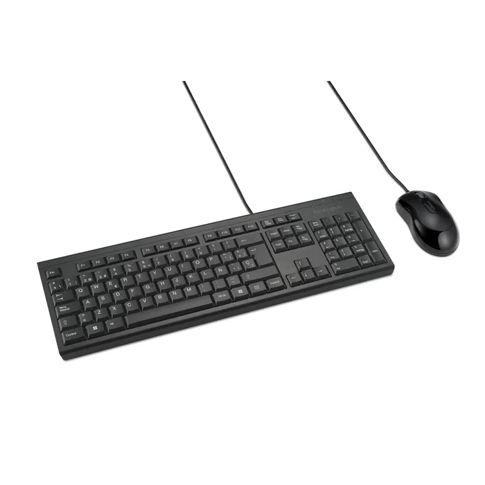 Kensington KM100 EQ Kit Teclado y Ratón USB para Oficina - Teclado Tamaño Completo Español QWERTY Negro con Teclas Táctiles y Resistente a Derrames