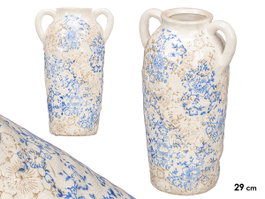 GIFTDECOR Jarrón Nonna 2 con Asa Azul, Beige y Blanco 29cm