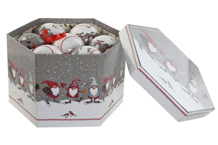 DKD Home Decor Bola Decoracion Navidad Tradicional Gris Rojo 21.5 x 15.5 x 25 cm Set de 14 (2 Unidades)