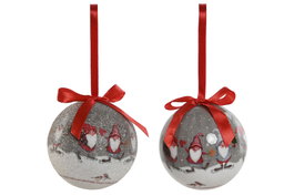 DKD Home Decor Set de 14 Bolas de Decoración de Gnomo Gris y Rojo
