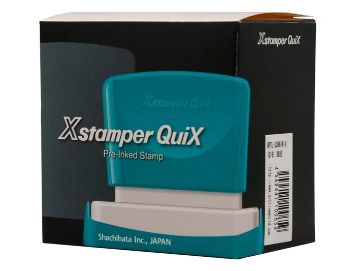 X'stamper Sello Quix Personalizable Q-16, Color Azul, Medidas 36x61 mm, Consumible Máquina Sellos, Resistente al Agua, 6000 Impresiones