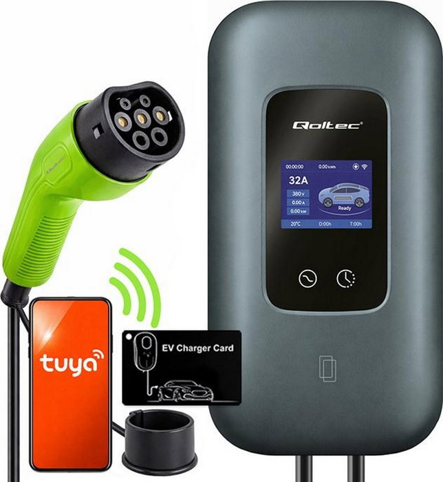 Qoltec Cargador de Coche Eléctrico Typ2 22kW 32A Wi-Fi LCD RFID 5m