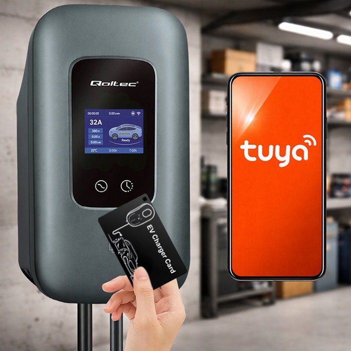 Qoltec Cargador de Coche Eléctrico Typ2 22kW 32A Wi-Fi LCD RFID 5m