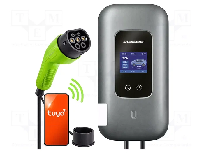 Qoltec Cargador de Coche Eléctrico Typ2 22kW 32A Wi-Fi LCD RFID 5m