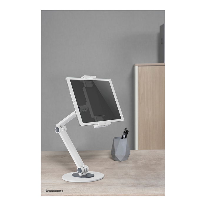 Neomounts DS15-550WH1 Soporte Universal para Tablet de 4.7-12.9 Pulgadas, Color Blanco, Acero, Ajustable - Hasta 1kg