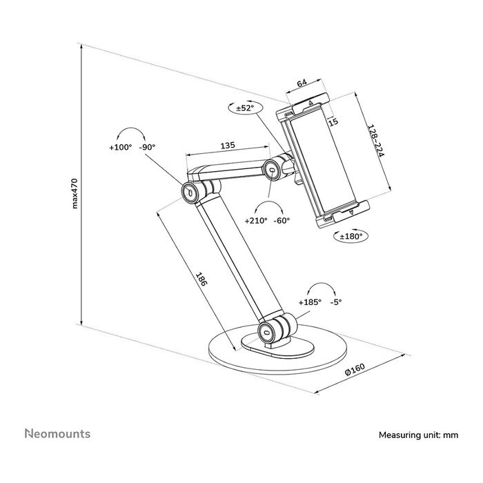 Neomounts DS15-550WH1 Soporte Universal para Tablet de 4.7-12.9 Pulgadas, Color Blanco, Acero, Ajustable - Hasta 1kg