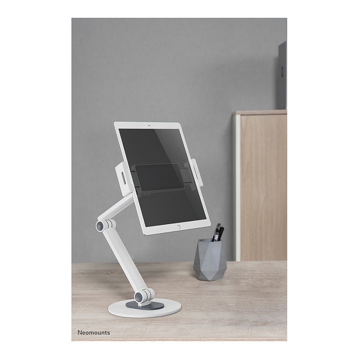 Neomounts DS15-550WH1 Soporte Universal para Tablet de 4.7-12.9 Pulgadas, Color Blanco, Acero, Ajustable - Hasta 1kg