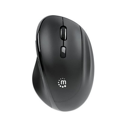 MANHATTAN Ratón Ergonómico Inalámbrico con Receptor 2 en 1 USB-A/USB-C, 1600 DPI, Negro