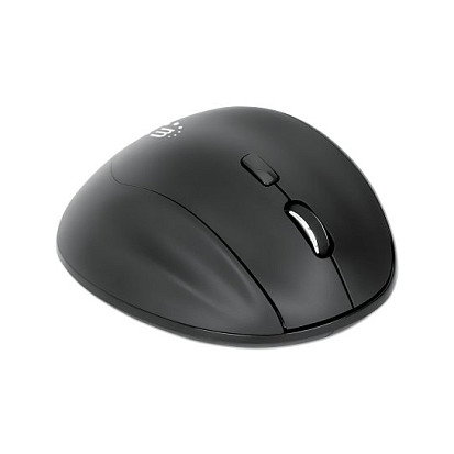 MANHATTAN Ratón Ergonómico Inalámbrico con Receptor 2 en 1 USB-A/USB-C, 1600 DPI, Negro