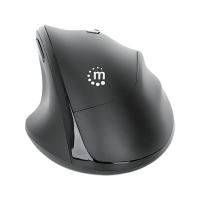 MANHATTAN Ratón Ergonómico Inalámbrico con Receptor 2 en 1 USB-A/USB-C, 1600 DPI, Negro