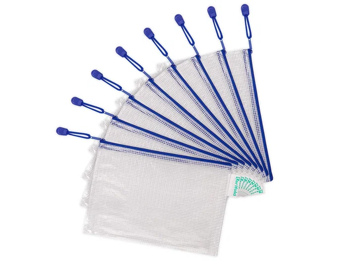 Djois Bolsa multiusos DIN A5 transparente con cremallera azul Djois Bolsa multiusos DIN A5 transparente con cremallera azul