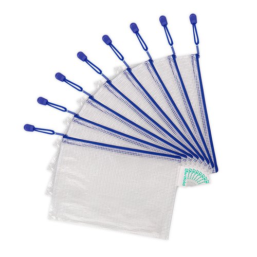 Djois Bolsa multiusos DIN A5 transparente con cremallera azul