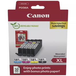 Canon CLI-581XL Multipack de Tinta Original y Papel Fotográfico (Negro, Cian, Magenta, Amarillo)