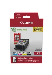 Canon CLI-581XL Multipack Tinta Negra, Cian, Magenta y Amarilla XL con Papel Fotográfico