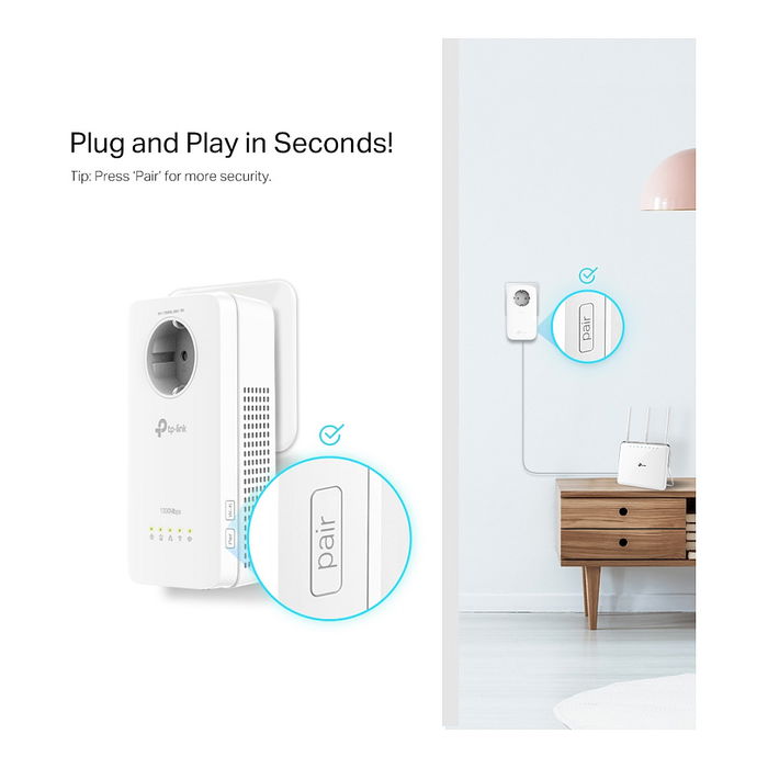 TP-Link TL-WPA8631P KIT Adaptador Powerline AV1300 y AC1200 Wi-Fi Doble Banda Gigabit con Enchufe Integrado