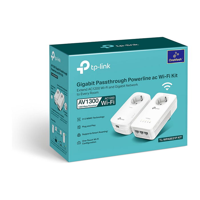 TP-Link TL-WPA8631P KIT Adaptador Powerline AV1300 y AC1200 Wi-Fi Doble Banda Gigabit con Enchufe Integrado