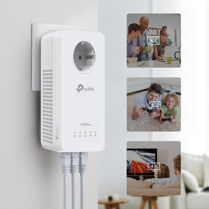 TP-Link TL-WPA8631P KIT Adaptadores Powerline AV1300 AC1200 con Enchufe Integrado, Blanco