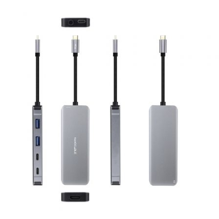 Nano Cable 10.16.1006 Docking Station USB-C 2xUSB 3.0, 1xHDMI 4K, 2xUSB-C, 1xUSB-C PD 100W Gris