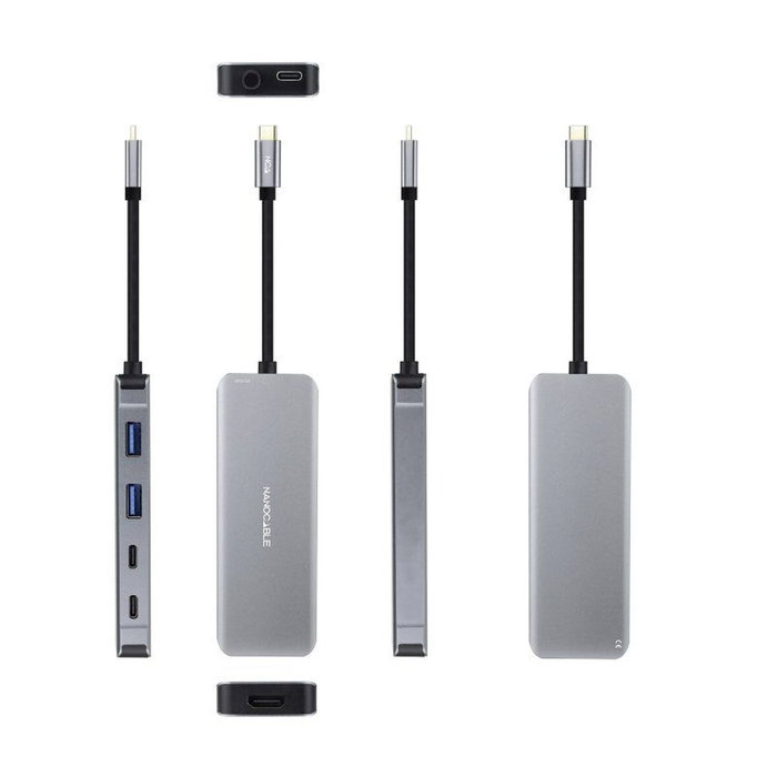Nanocable Hub USB-C 6 en 1 Gris con HDMI 4K y PD 100W