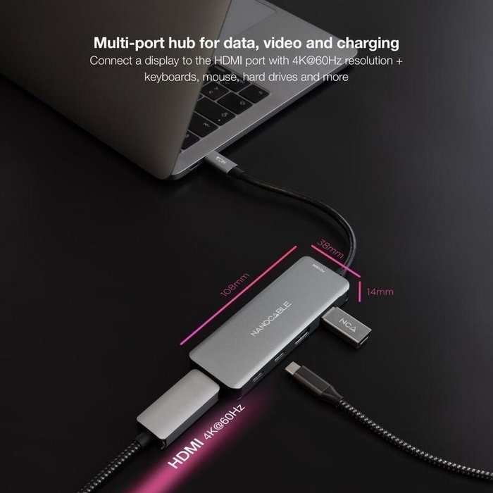 Nanocable Hub USB-C 6 en 1 Gris con HDMI 4K y PD 100W
