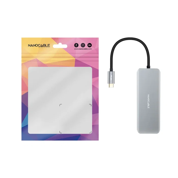 Nanocable 10.16.1006 Hub USB-C 6 en 1 Aluminio - 2x USB-A 3.0 + 2x USB-C + HDMI 4K@60Hz + Puerto USB-C PD de 100W - USB 3.2 Gen 1