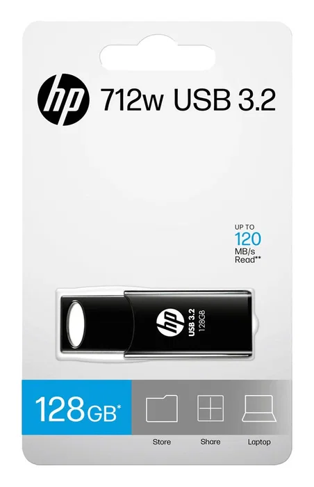 HP 712w Memoria USB Flash Drive 128 GB, USB Tipo A 3.2 Gen 1 (3.1 Gen 1), Negro, Velocidad Lectura 120 MB/s, Factor de Forma Deslizante