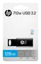 HP 712w Memoria USB Flash Drive 128 GB, USB Tipo A 3.2 Gen 1 (3.1 Gen 1), Negro, Velocidad Lectura 120 MB/s, Factor de Forma Deslizante