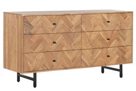 DKD Home Decor Cómoda Espiga Moderno 6 Cajones Acacia/Metal Marrón Claro 150 x 76 x 40 cm