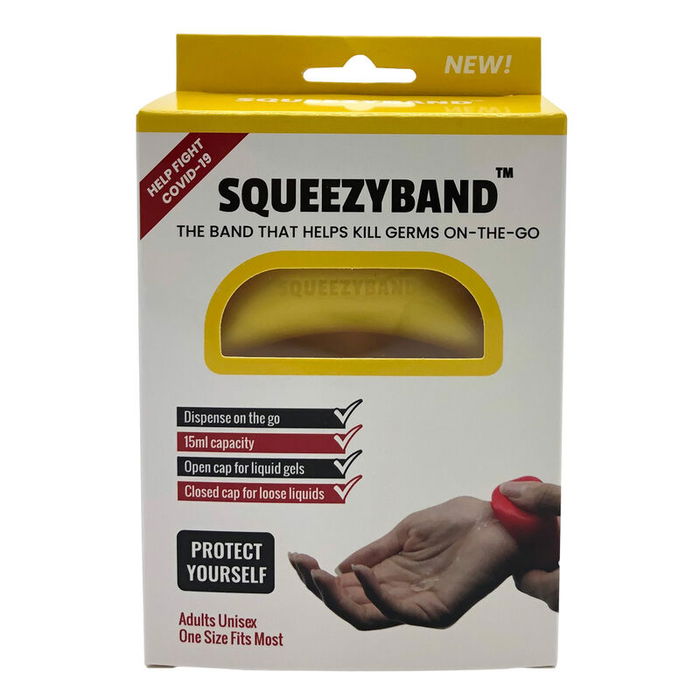 SQUEEZYBAND Pulsera Dispensadora de Gel Ajustable para Adultos en Amarillo con Capacidad de 15ml