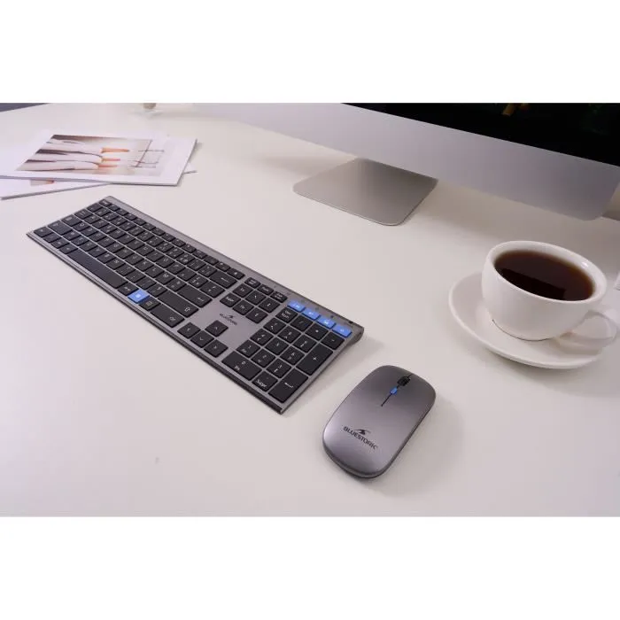 Bluestork BLU3760162054774 Teclado Inalámbrico AZERTY Metálico Silencioso Teclas Tipo Tijera