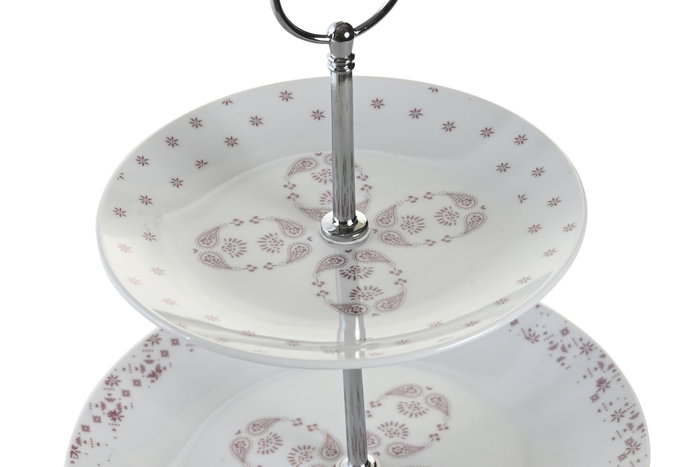 DKD Home Decor Frutero Pixel Love de 3 Pisos en Porcelana y Metal Rosa/Blanco